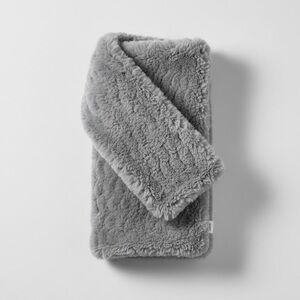 CozyFaux Textured Faux Fur Scarf Gray Plush Soft Winter Wrap Hygge Minimalist